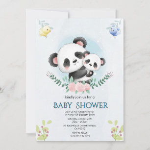 Florale Babyparty-Einladung für Panda Einladung