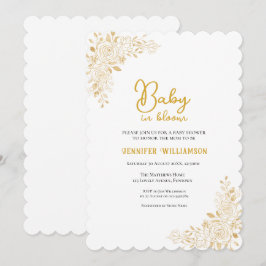 Florale Babyparty-Einladung, goldene Töne Einladung