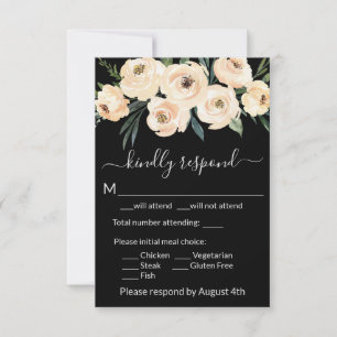 Florale Beige Rosen mit Gold auf Schwarz RSVP Karte