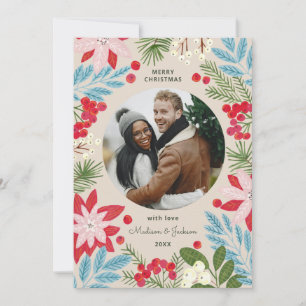 Florale beigefarbene Weihnachtskarte Feiertagskarte
