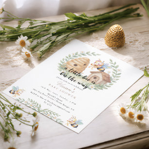 Florale Bienenstöcke und kleine Biene Baby Shower Einladung