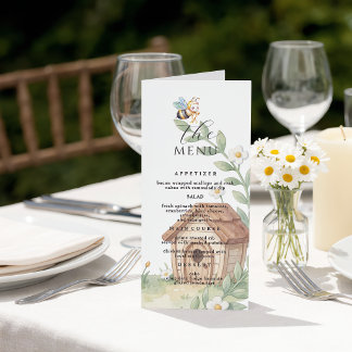 Florale Bienenstöcke und kleine Biene Baby Shower Menükarte