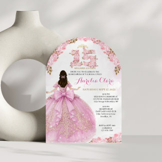 Florale Blush-Prinzessin Coquette Quinceanera-Torb Einladung