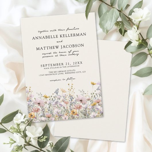 Florale Boho Beige Wildflower Hochzeit Einladung