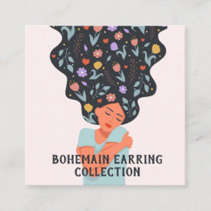Florale Boho-Illustration Ohrhänger Displaykarte Quadratische Visitenkarte
