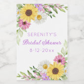 Florale Boho-Sonnenblumen-Brautstrauß-Dusche Weinetikett (Einzelnes Label)