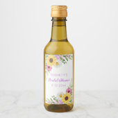 Florale Boho-Sonnenblumen-Brautstrauß-Dusche Weinetikett (Vorderseite)