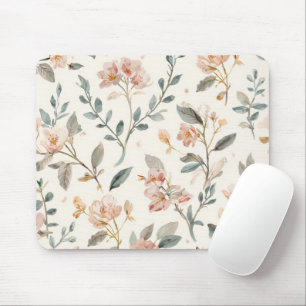 Florale Botanische Aquarellblätter Beige Gemalt Mousepad