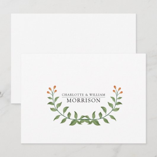 Florale, botanische Monogramm - flache Karte (Vorne/Hinten)