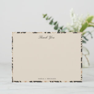 Florale Botanische Schwarze Elfenbein-Hochzeitsnam Dankeskarte