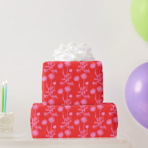 Florale Botanische Wilde Margeriten Rosa und Rot Geschenkpapier
