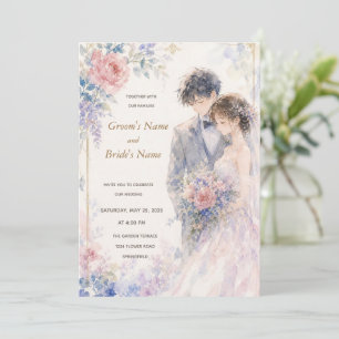 Florale Braut-und Bräutigam-Hochzeitseinladung Einladung