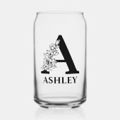 Florale Buchstaben A Monogramm und Personalisierte Dosenglas (Vorderseite)