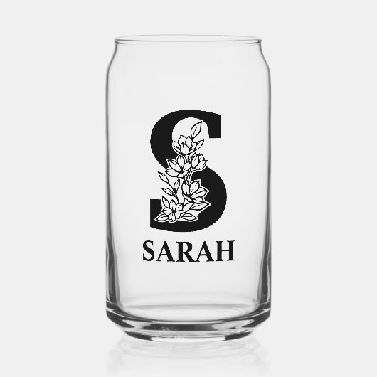 Florale Buchstaben S Monogramm und Personalisierte Dosenglas (Vorderseite)