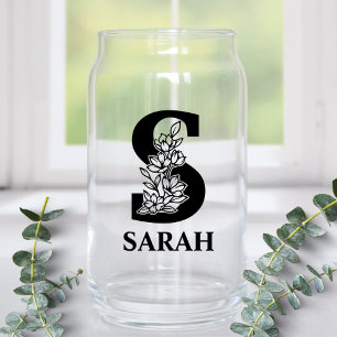 Florale Buchstaben S Monogramm und Personalisierte Dosenglas