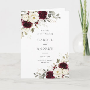 Florale Burgunder Merlot Grüne Hochzeit gefaltet Programm
