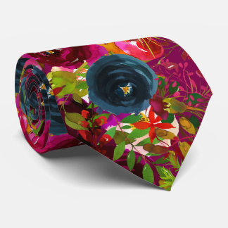 Florale Burgunder-Rosa-Navy-Aquarell-Hochzeit Krawatte