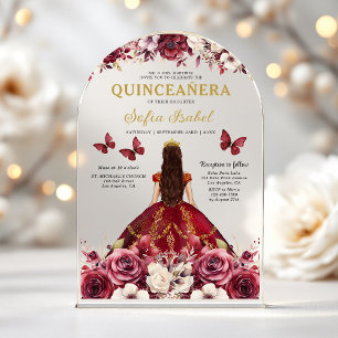 Florale Burgunder Schmetterling Prinzessin Quincea Acryleinladungen