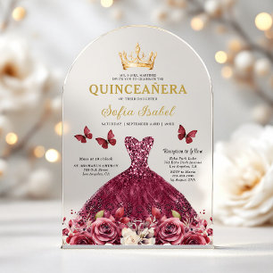 Florale Burgunder Schmetterling Prinzessin Quincea Acryleinladungen