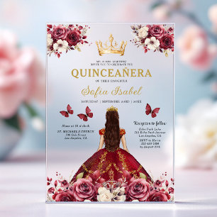 Florale Burgunder-Schmetterlings-Prinzessin Quince Acryleinladungen