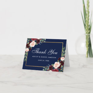 Florale Burgunderblaue Hochzeit Dankeskarten Dankeskarte