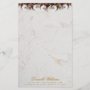Florale burgunderrote Pfingstrosen Marmor Elegante Briefpapier