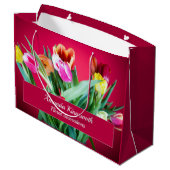 Florale Business Packung farbige Tulpen auf rot Große Geschenktüte (Rückseite Schrägansicht)