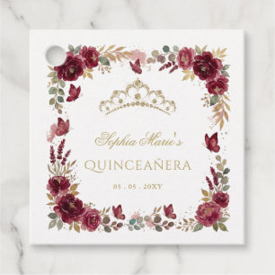 Florale Butterfly-Bordeaux-Gold-Tiara Quinceañera Geschenkanhänger