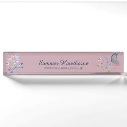 Florale Butterfly-Botanik Cottage Core Mauve Rosa Namensplakette