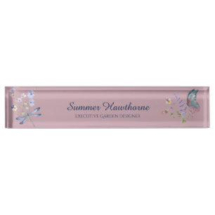 Florale Butterfly-Botanik Cottage Core Mauve Rosa Namensplakette