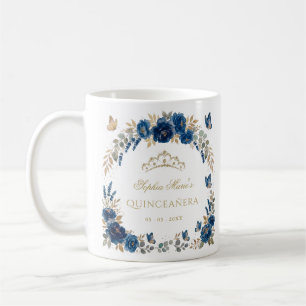 Florale Butterfly Navy Gold Tiara Quinceañera Kaffeetasse