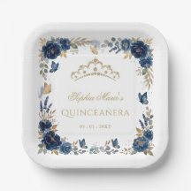Florale Butterfly Navy Gold Tiara Quinceañera