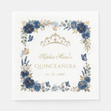 Florale Butterfly Navy Gold Tiara Quinceañera