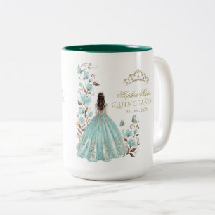 Florale Butterfly Türkis Gold Tiara Quinceañera Zweifarbige Tasse