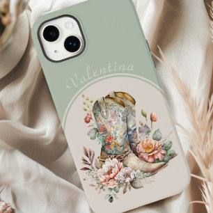 Florale Cowgirl-Stiefel in Arch Grün personalisier Case-Mate iPhone 14 Plus Hülle