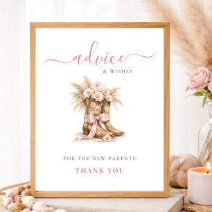 Florale Cowgirl-Stiefel und -Schleifen Baby-Shower Poster