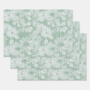 Florale Daisy samtiges Mintgrün  Geschenkpapier Set