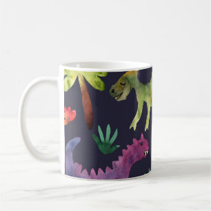 Florale Dinosaurier: Wasserfarben-Stoffdesign Kaffeetasse