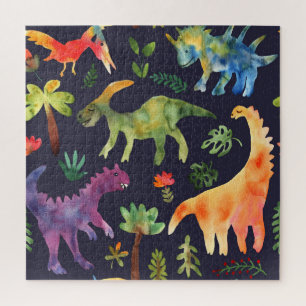Florale Dinosaurier: Wasserfarben-Stoffdesign Puzzle