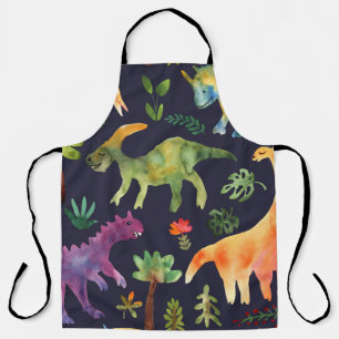 Florale Dinosaurier: Wasserfarben-Stoffdesign Schürze