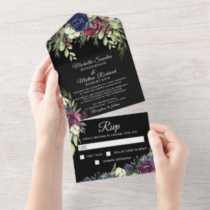 Florale dunkle und melancholische Hochzeit alles i All In One Einladung