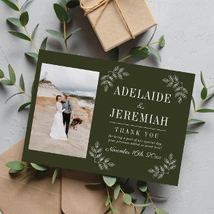 Florale Einfachheit 2 Olivgrüne Hochzeit Dankeskarte