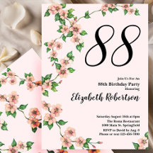 Florale Einladung zum 88. Geburtstag in rosafarben