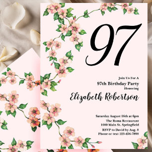 Florale Einladung zum 97. Geburtstag in rosafarben