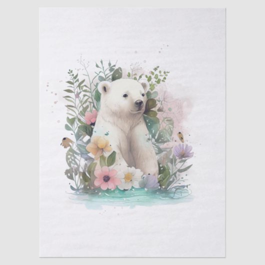 Florale Eisbär-Wasserfarbe Seidenpapier (Vorderseite)
