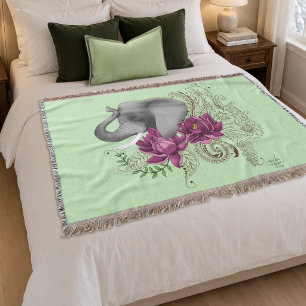 Florale Elefant Pink Lotus Henna Mandala Grün Decke