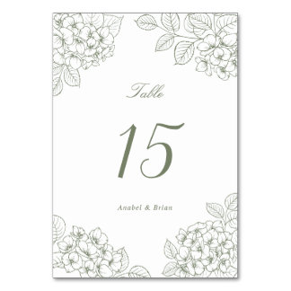 Florale elegante grüne Hortensien-Hochzeitstisch Tischnummer