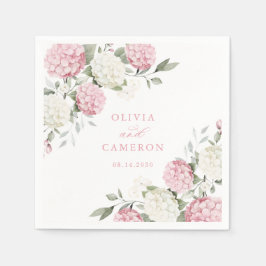 Florale elegante rosa Hortensien-Grünzeug-Hochzeit Serviette