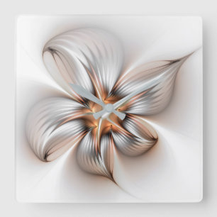 Florale Eleganz Moderne Abstrakte Fraktal-Kunst Quadratische Wanduhr