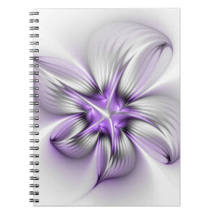 Florale Eleganz Moderne Abstrakte Violette Fraktal Notizblock
